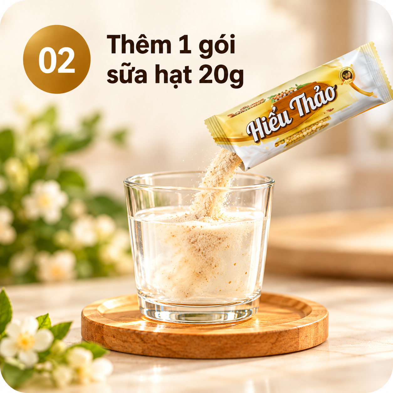 Bước 2: Thêm 1 gói sữa hạt 20g